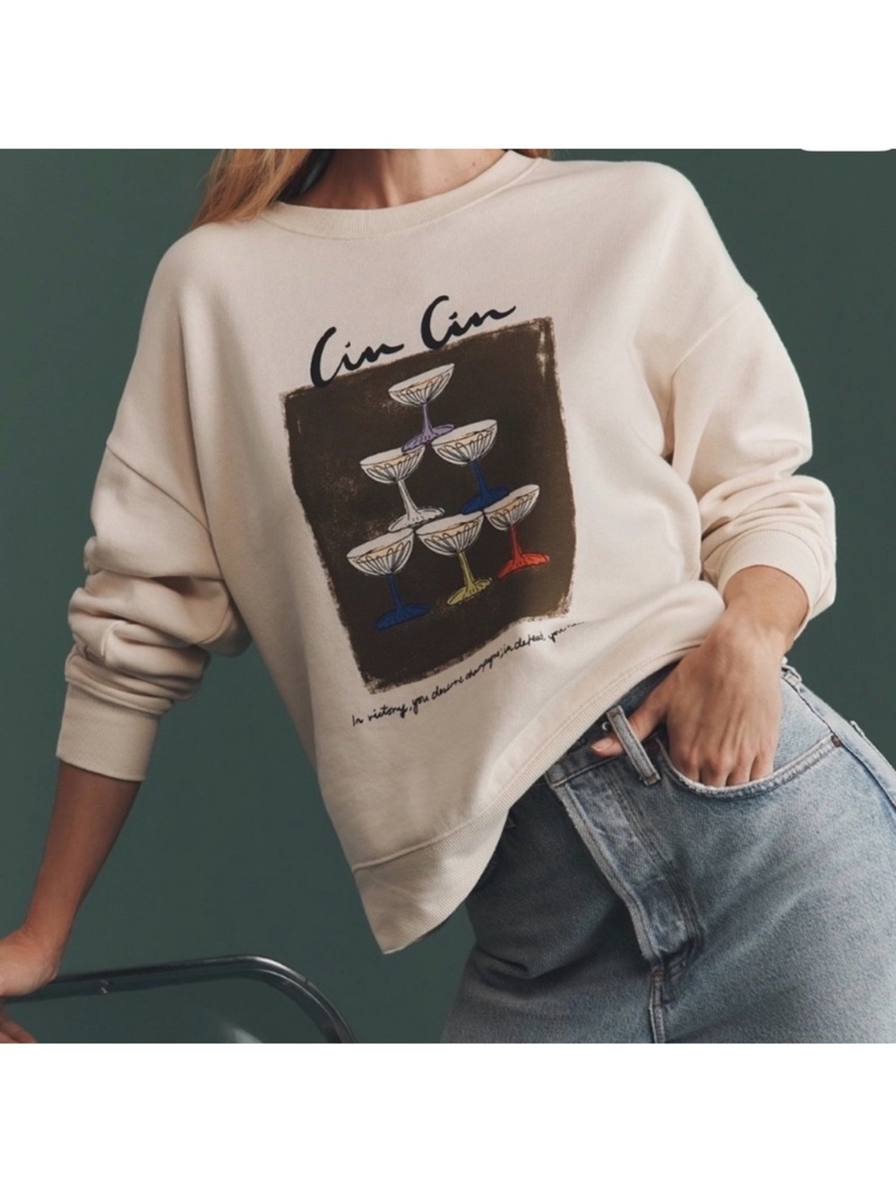 Maeve Anthropologie x Natalia Bagniewska cocktail Sweatshirt - Gatsby champagne